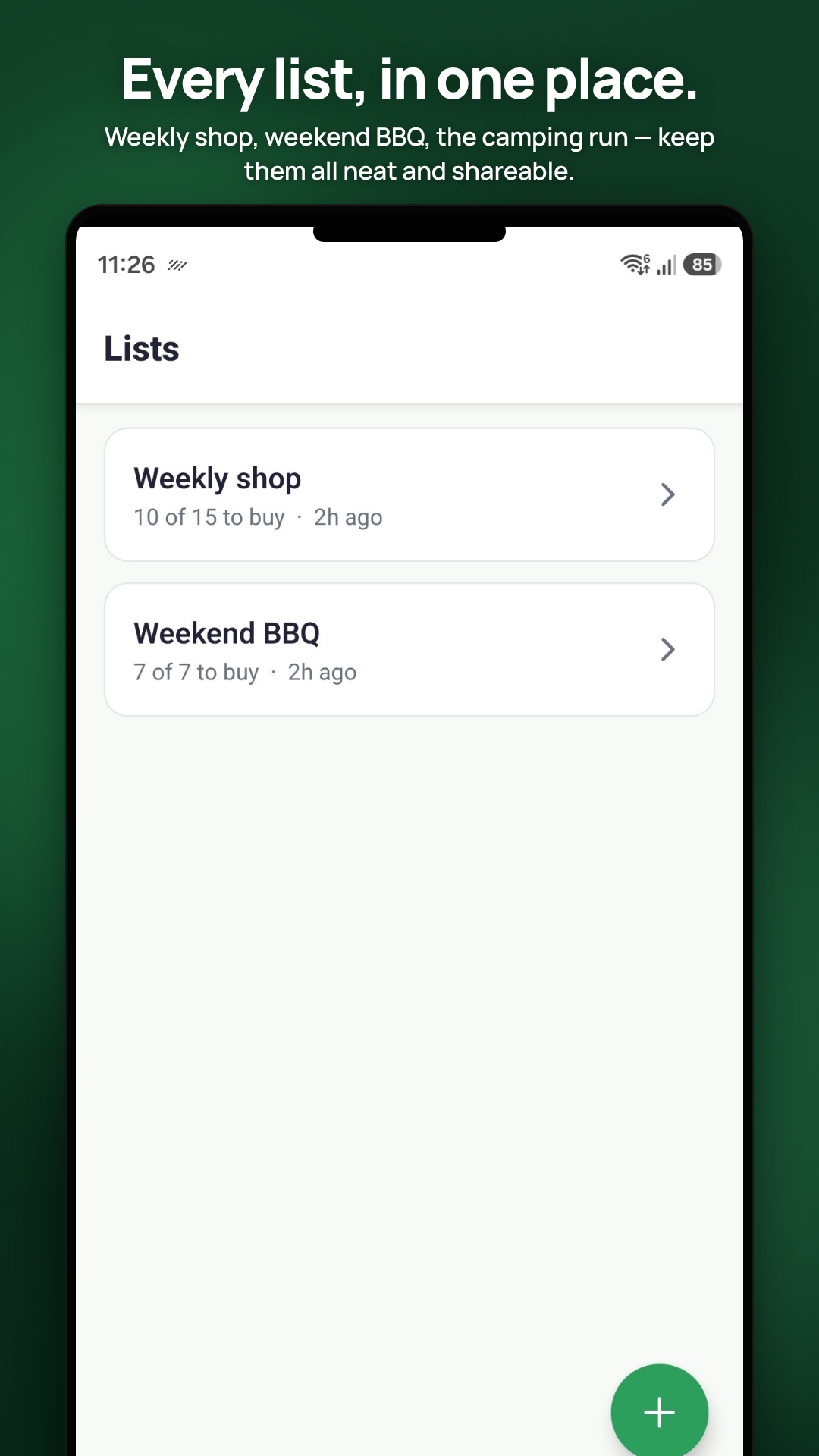 Lists home screen