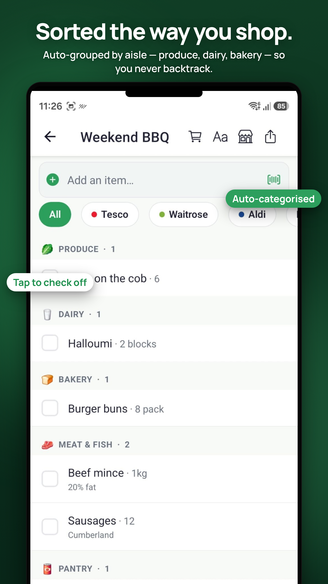 Weekend BBQ list with categories